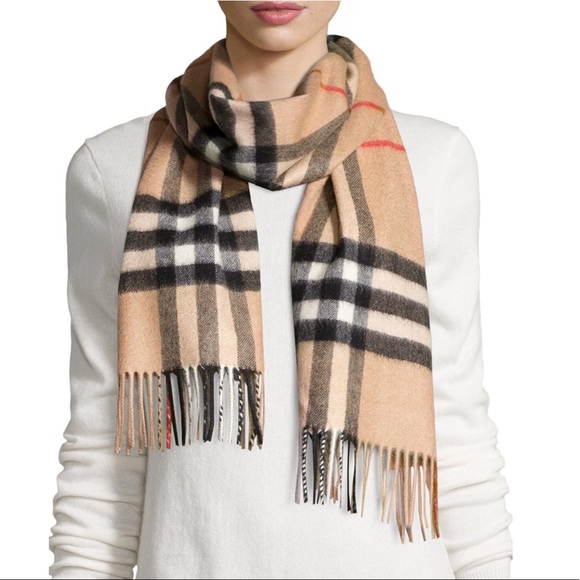 burberry fringed checked cashmere scarf